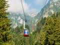 Cable car or telecabin in the Carpathian Mountains, Romania