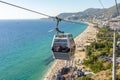 Cable car to fortress over Cleopatra beach in Alanya, Turkey