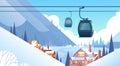 Cable Car Transportation Rope Way Over Winter Mountain Hill Village Background Royalty Free Stock Photo