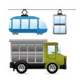 Cable car and truck vehicles vector design