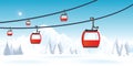 Cable cars or aerial lift on winter landscape with mountains