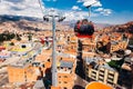 Cable cars or funicular system over buildings of the Bolivian capital, La Paz Royalty Free Stock Photo