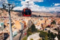 Cable cars or funicular system over buildings of the Bolivian capital, La Paz Royalty Free Stock Photo