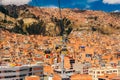 Cable cars or funicular system over buildings of the Bolivian capital, La Paz Royalty Free Stock Photo