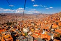 Cable cars or funicular system over orange roofs and buildings of the Bolivian capital, La Paz, Bolivia Royalty Free Stock Photo