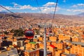 Cable cars or funicular system over orange roofs and buildings of the Bolivian capital, La Paz, Bolivia Royalty Free Stock Photo