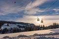 Cable cars and baloon over Planai West in Planai & Hochwurzen skiing. Schladming-Dachstein region, Styria,