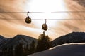 Two cable cars, gondola of the Planai West in Planai & Hochwurzen. Heart of the Schladming-Dachstein region, Styria, Austria,