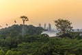 Cable cars over rainforest at sunset on Sentosa Island in Singapore, Asia Royalty Free Stock Photo