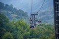 Cable cars reaching the peak of mountain at Tianmen mountain national park, Hunan province, Zhangjiajie The Heaven Gate of Tianmen