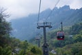 Cable cars reaching the peak of mountain at Tianmen mountain national park, Hunan province, Zhangjiajie The Heaven Gate of Tianmen