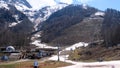 Cable chair ski lift in Gorky Gorod mountain ski resort in Caucasus mountains on Krasnaya Polyana, Sochi, Russia. Scenic