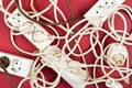 Cable chaos clutter from multiple electric wire extension cords Royalty Free Stock Photo