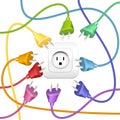 Cable Clutter Plugs Socket Colors Royalty Free Stock Photo