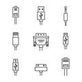 Cable conectors and plugs icons set, vector illustration