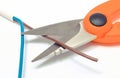 Cable cutter and electric cable on white background, technology concept Royalty Free Stock Photo