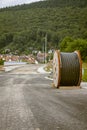 Cable drum during road construction