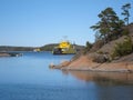 Cable ferry carrying summer habitants and tourists Royalty Free Stock Photo