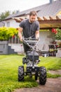 Cable laying machine with an operator Royalty Free Stock Photo