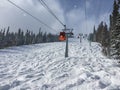 Cable lifts in a ski resort tin the sunny weather