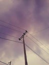 Cable pole with purple sky