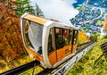 Cable railway for Hallstatt Skywalk World Heritage View. Tourists visiting Skywalk platform. HALLSTATT, AUSTRIA