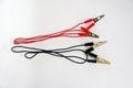 Cable red and black small insulated boot metal alligator clip, electrical test crocodile clip.