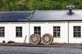 Cable reels at the white railway station