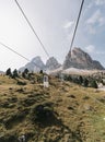 Cable road at Sella Pass in Dolomites, Italy