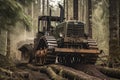 Cable skidder pulling logs in forest