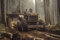 Cable skidder pulling logs in forest