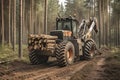 Cable skidder pulling logs in forest