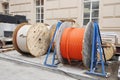 Cable spools on the building site Royalty Free Stock Photo