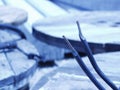 Cable spools and wires - blue tone Royalty Free Stock Photo