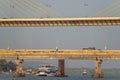 The cable stayed Atal Setu bridge over the Mandovi river in the city of Panaji