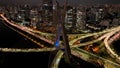 Cable Stayed Bridge At City Night In Sao Paulo Brazil. Royalty Free Stock Photo