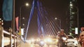 Cable-stayed bridge in Da Nang city, is symbol of Danang city, Vietnam. Night time with traffic.