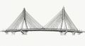 Cable-stayed bridge design with two main towers connected by a deck, supported by Royalty Free Stock Photo