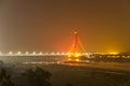 Cable-stayed bridge illuminated across the Yamuna River at night. Signature Bridge. Delhi india Royalty Free Stock Photo