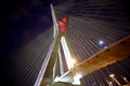 Cable-stayed bridge illuminated at night Royalty Free Stock Photo