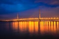 Cable-stayed bridge at night Royalty Free Stock Photo