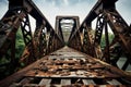 Cable-Stayed Bridge. old rusty aged railroad bridge over a river. blue sky Royalty Free Stock Photo
