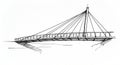 Cable-stayed bridge sketch featuring a single central pylon supporting the deck with Royalty Free Stock Photo