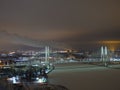 Cable-stayed bridge of St. Petersburg illuminated at night Royalty Free Stock Photo