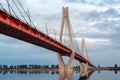 Cable-stayed bridge at sunset against a beautiful sky. Royalty Free Stock Photo