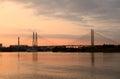 Cable-stayed bridge at sunset. Royalty Free Stock Photo