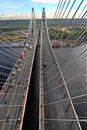 Cable stayed bridge, view from above, aerial view.