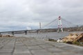 October bridge in the city of Cherepovets, Vologda Oblast, against the backdrop of a cloudy autumn sky Royalty Free Stock Photo