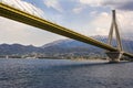 Cable-stayed suspension bridge crossing Corinth Gulf strait, Greece Royalty Free Stock Photo