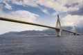 Cable-stayed suspension bridge crossing Corinth Gulf strait, Greece Royalty Free Stock Photo